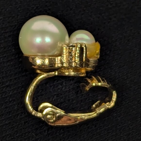 🔥BLACK FRIDAY🔥 DIOR Double Pearl and Gem Stones Gold Tone Earrings Clip-on - Picture 7 of 11